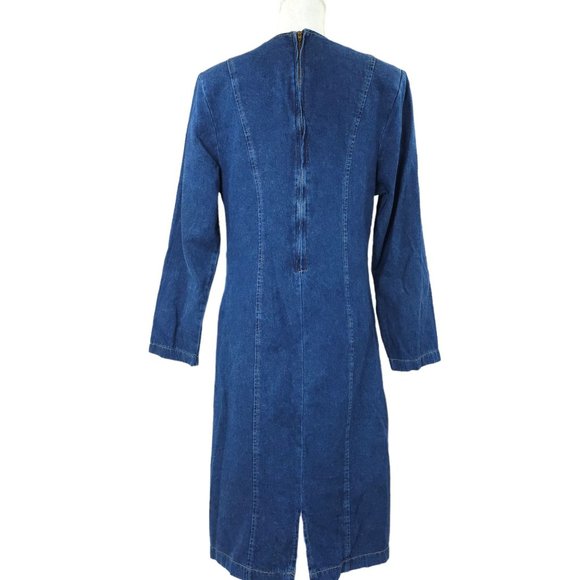Vintage Denim Dress Modest READ SIZE 13/14 Long Sleeve Y2K 80s 90s Dark Wash - Picture 2 of 16